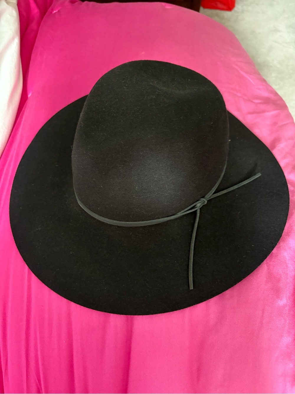 Phenix Black Wide-Brim Felt Fedora with Leather Tie